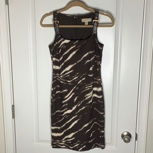 Michael Kors Brown Print Dress with Buckle Straps